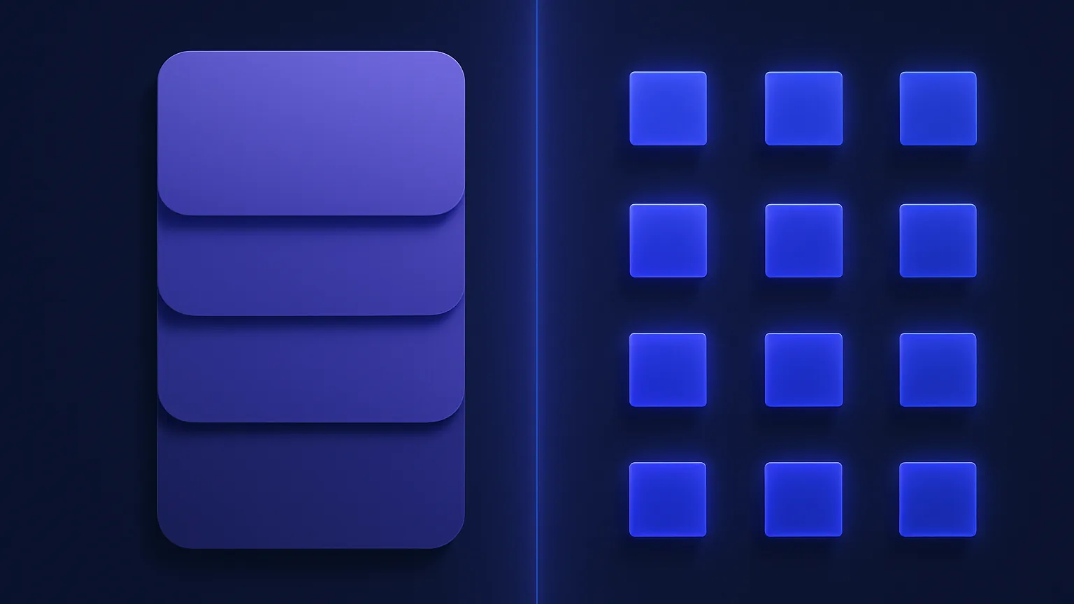 Abstract split illustration representing Apple Notes versus Google Keep on a dark navy background