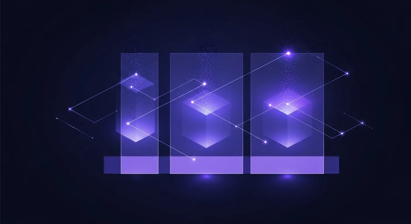 Abstract dark navy and indigo illustration of a page split into cue column, notes column, and summary band representing the Cornell note-taking method layout.