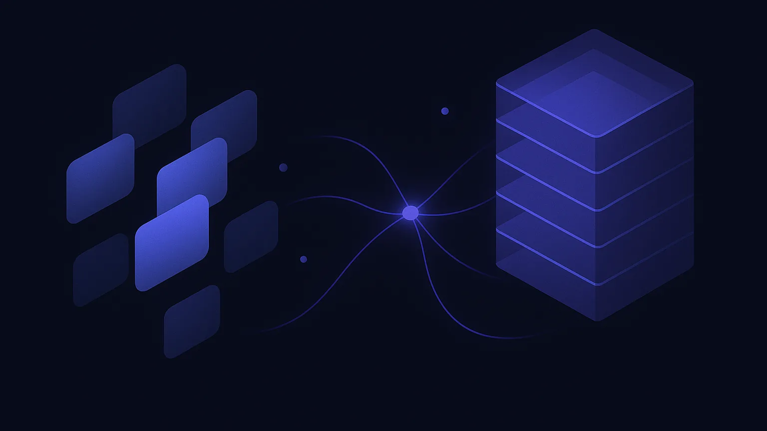 Split illustration comparing Evernote and Google Keep note apps with a spec table and glowing indigo connection lines