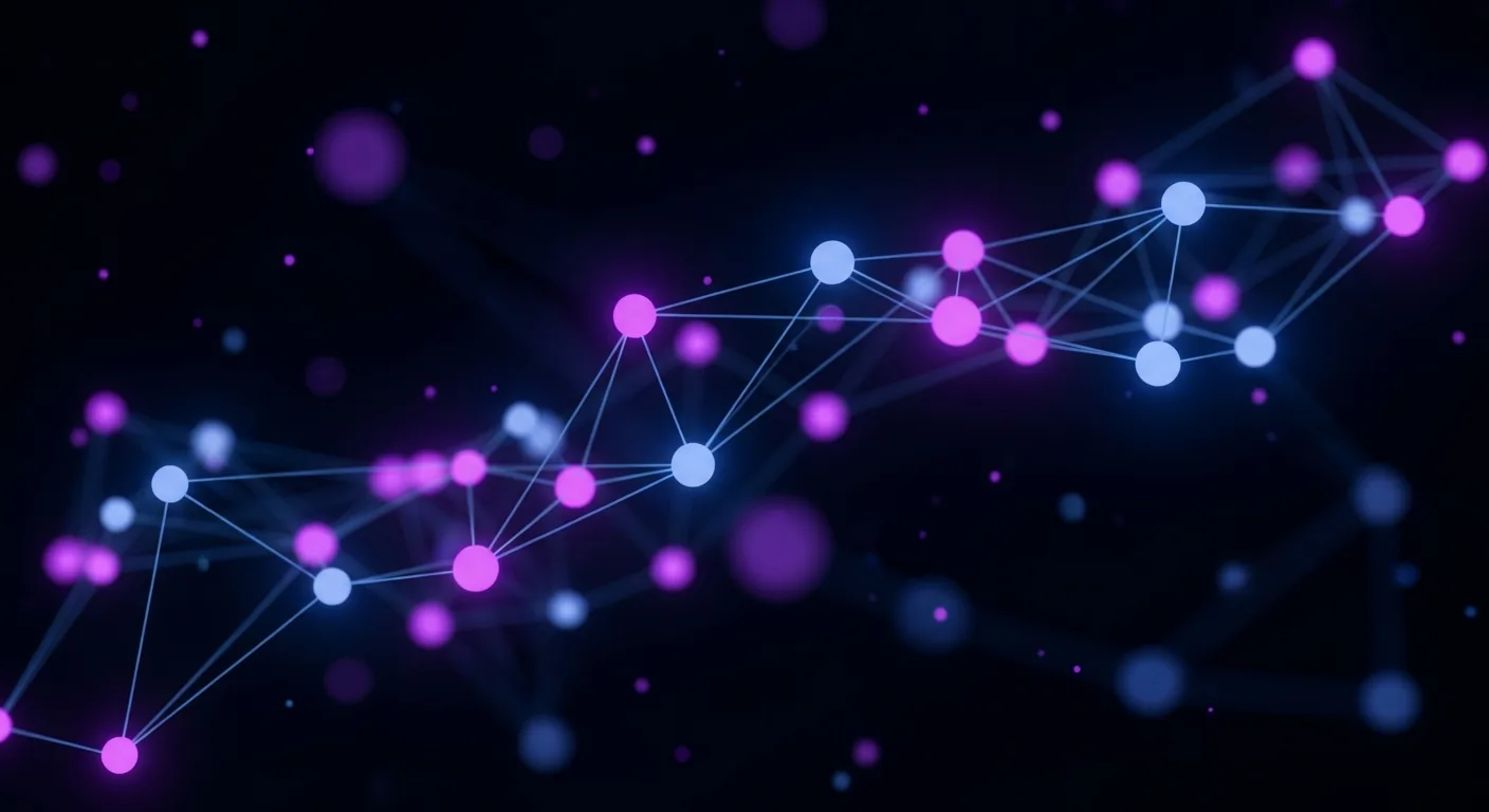 Abstract dark navy and indigo illustration of glowing nodes connected by thin lines, suggesting linked notes and ideas